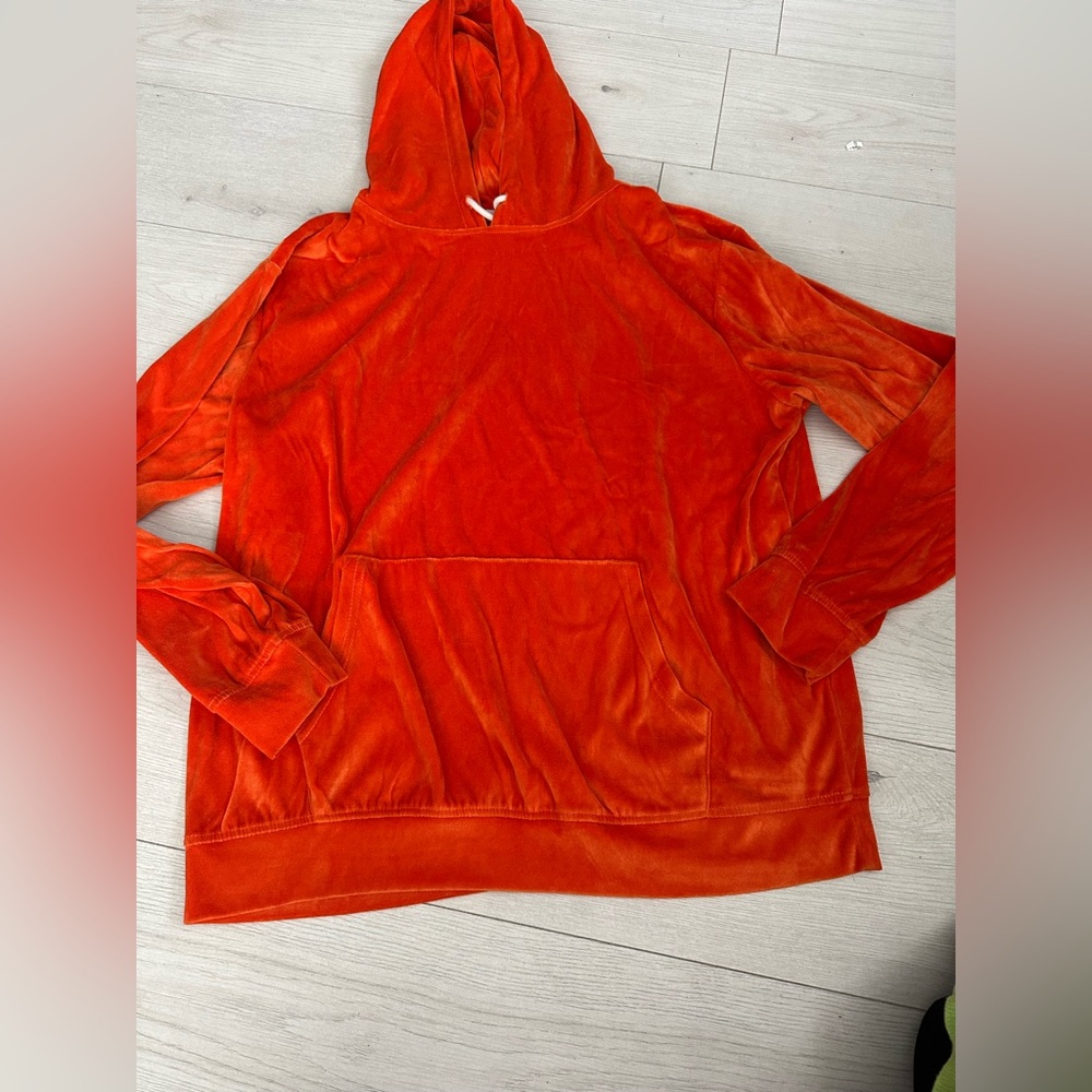 Men's Orange Velvet Hoodie Sweater